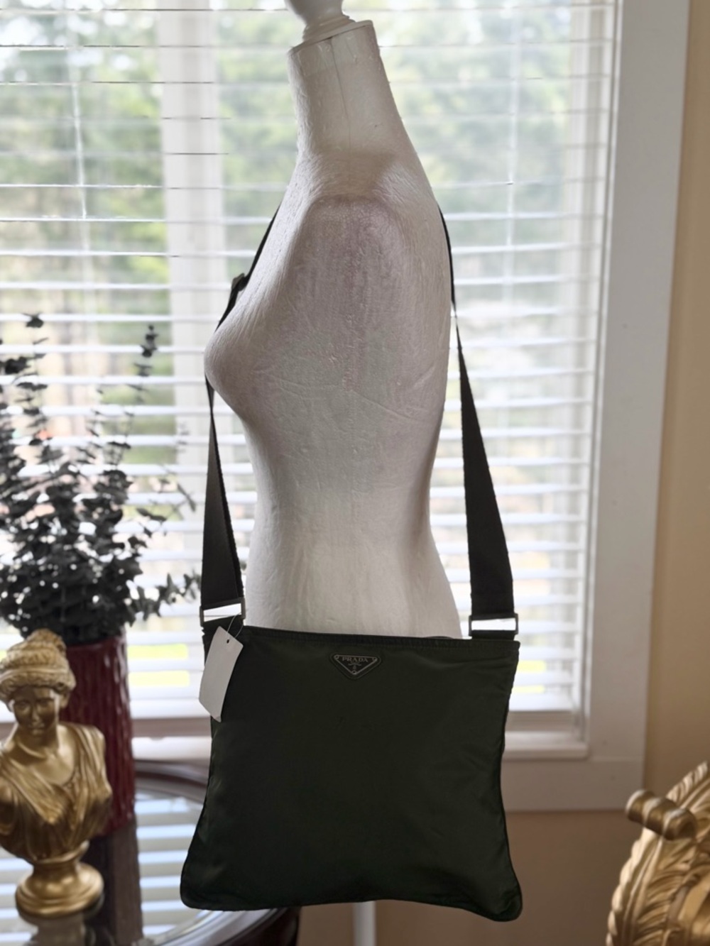 Prada Olive Green Cross Body Nylon Pouch with Pre-own